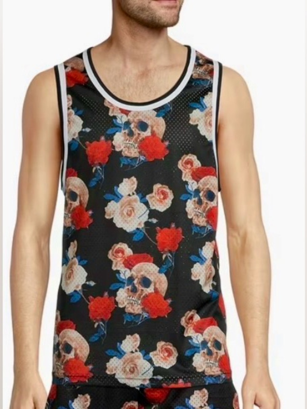 No Boundaries Skull & Roses Mesh Jersey Tank Top. Size XL.